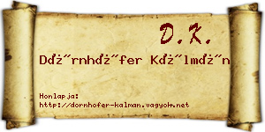 Dörnhöfer Kálmán névjegykártya